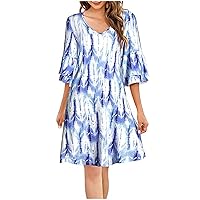 Women Summer Dresses Ruffle Layered Half Sleeve Casual Dress Fashion Comfy Swing Solid/Print Knee Length Beach Dress