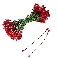 dophee 100Pcs Artificial Round Flower Stamens Red Double Sided Holly Berries on Wire Wrapped Craft DIY