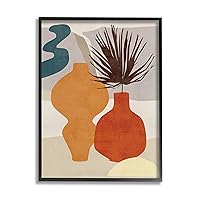 Stupell Industries Retro Decorated Vases Earth Tones Abstract Pottery, Designed by Melissa Wang Black Framed Wall Art, 11 x 14, Orange