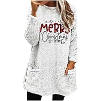 Merry Christmas Womens Sherpa Pullover Oversized Fuzzy Fleece Sweatshirts Faux Fur Fluffy Loungwear with Pockets