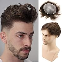 European Virgin human Hairpiece for Men’s Toupee Ultra Transparent Thin Skin PU Replacement Hair Pieces 10”x8” Base Size #4 Brown Color