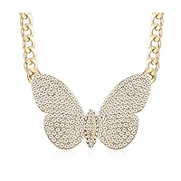 Wellotus Womens Crystal Sparkly Statement Choker Butterfly Necklace Girls Linked Chunky Chain Animal Charm Pendant Costume Jewelry