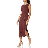 PAIGE Women's Gardenia Sleeveless Midi Dress Ruffle Trim in Chocolate Wine