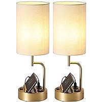 Dreamholder Table Lamp with 3 USB Charging Ports, Modern Desk Lamp with AC Outlet and Phone Stands, Perfect Bedside Lamp for Bedroom, Living Room, Office (Pack of 2), Gold