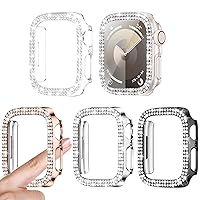 4 Pack Goton for Apple Watch Series 9/8/7 45mm Bumper Bling Case, Women Glitter Diamond Rhinestone Protector Cover for iWatch Accessories 45mm Clear Silver Black Rose Gold