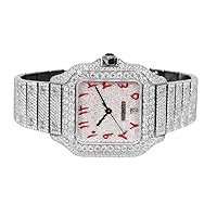 Fully Iced Out White VVS Moissanite Red Arabic Dial Swiss Automatic Movement Hip Hop Studded Luxury Handmade Men's Watches
