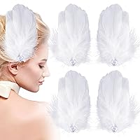 ANCIRS 4 Pack Feather Hair Clips for Women, Fly-Wing Shape Hair Barrettes Accessory Hairpins 1920s Flapper Headpiece Hair Piece for Swan Lake Cosplay Show Dancing Party Halloween Costume- White