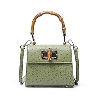 Women's Ostrich Printed Hangbag Purse PU Leather Bamboo Top Handle Shoulder Bag Chic Clutch Trendy Satchel Crossbody