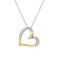 GILDED 1/10 ct. T.W. Lab Grown Diamond (SI1-SI2 Clarity, F-G Color) and 14K Yellow Gold Plating Over Sterling Silver Sideways Heart Pendant with an 18 Inch Spring Ring Clasp Cable Chain