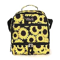 Tilami Lunch Bags Insulated Adjustable Strap Zipper, Two Compartments Cooler Bags, Bento Bags for Kids Toddlers, Sunflower