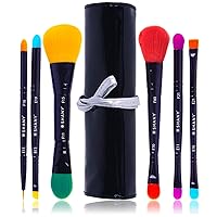Vegan Makeup Brushes - LUNA - 6 PC Double Sided Travel Make up Brushes with 12 unique Bristles - with Brush storage Pouch - Synthetic