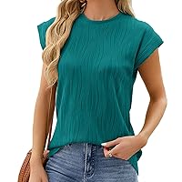 Summer Ripple Jacquard T-Shirts Womens Cap Sleeve Crewneck Textured Tee Tops 2024 Casual Elegant Plain Undershirt