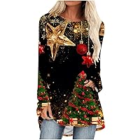 Women Funny Xmas Graphic Casual Tunic Tops Fall Long Sleeve Crewneck Christmas Shirts with Leggings Dressy Flowy Tee