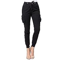 TwiinSisters Women's High Waist Stretch Trendy Slim Fit Color Cargo Joggers Pants with Drawstrings for Women