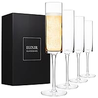 ELIXIR GLASSWARE Champagne Flutes - 6 oz - Set of 4 Crystal Glass Flutes, Hand Blown Edge Champagne Glasses - Premium Crystal Champagne Glasses - Sparkling Wine Glasses, Crystal Champagne Flutes