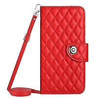 XYX Wallet Case for iPhone 12 Pro Max, Crossbody Strap 7 Card Slots TPU Inner Case Button Closure PU Leather Flip Folio Cover with Wrist Strap Kickstand, Red