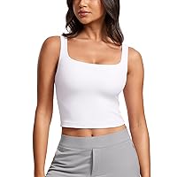CRZ YOGA Womens Butterluxe Double Lined Square Neck Tank Tops Sleeveless Workout Yoga Tight Shirts Fitted Casual Crop Tanks
