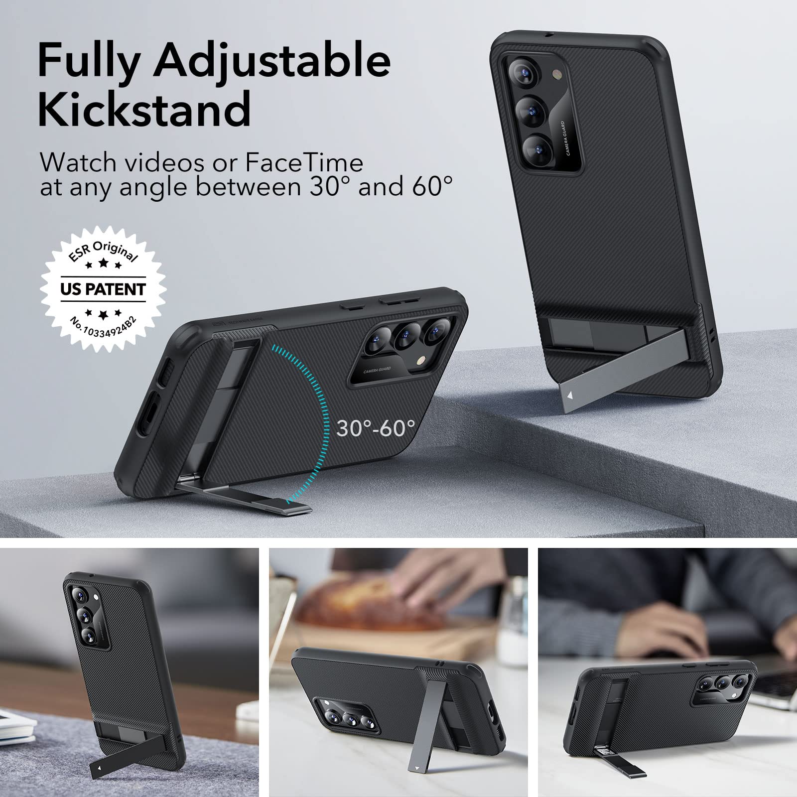 ESR Boost Kickstand Case for Samsung Galaxy S23 Case, 3 Stand Modes, Military-Grade Drop Protection, Supports Wireless Charging, Slim Phone Cover with Patented Kickstand, Black
