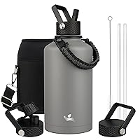 Insulated Water Bottle with Straw,87oz 3 Lids Water Jug with Carrying Bag,Paracord Handle,Double Wall Vacuum Stainless Steel Metal Flask,Gray