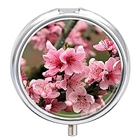 Pill Box Peach Blossom Flowers Round Medicine Tablet Case Portable Pillbox Vitamin Container Organizer Pills Holder with 3 Compartments