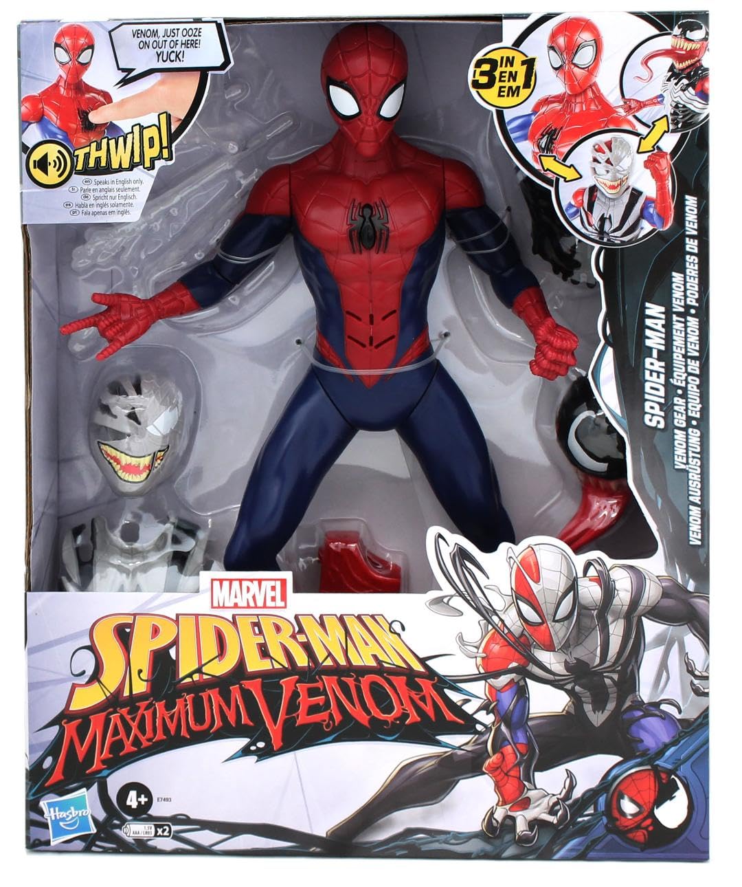 Marvel Spider-Man Maximum Venom Titan Hero Series 3 in 1 Spider-Man Exclusive Action Figure with Alien Symbiote Venom Gear, Includes Spider-Man 6 Sticker Sheets