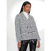 Women's Jackets Jackets for Women Houndstooth Drop Shoulder Double Breasted Overcoat Jacket (Color : Black and White, Size : X-Small)