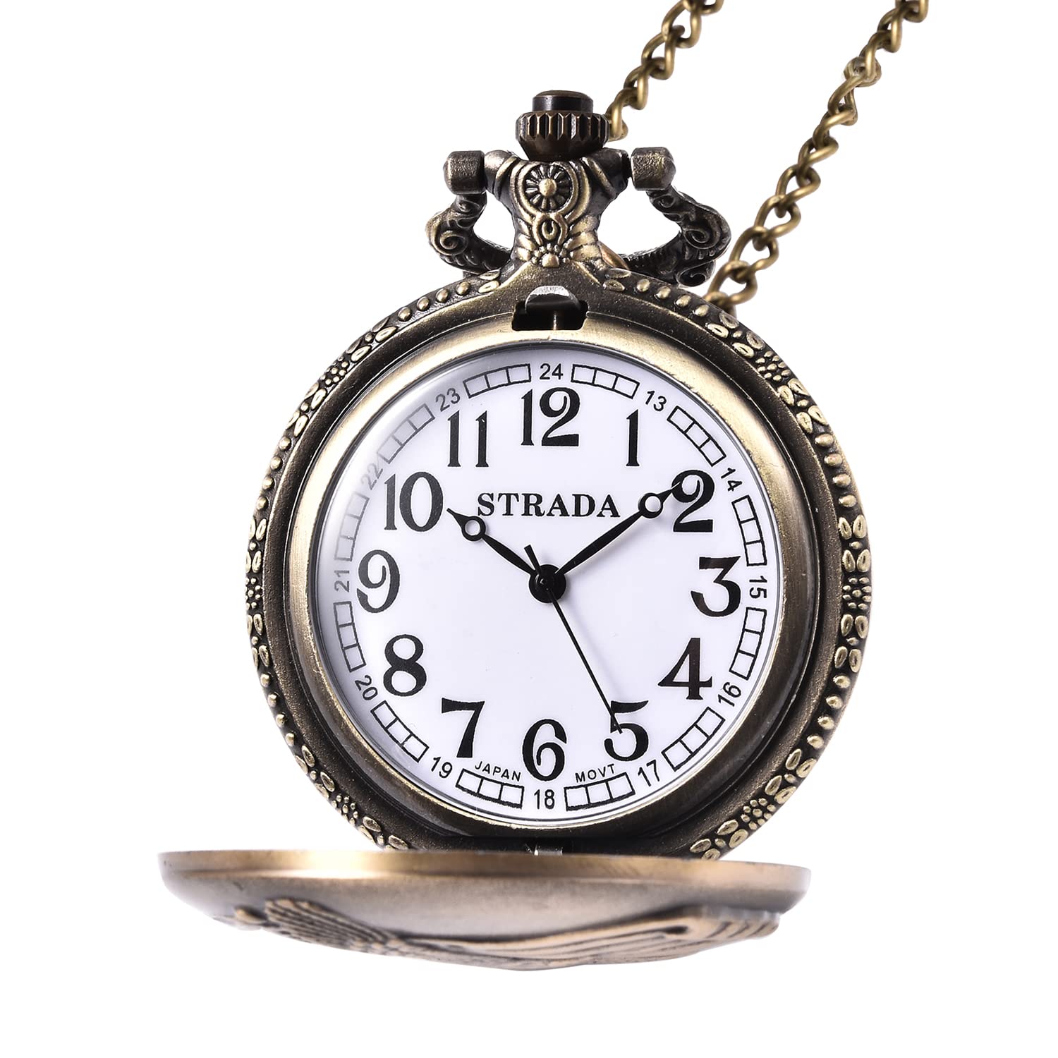 SHOP LC DELIVERING JOY Strada Japanese Movement Eagle Spread Wings Pattern Pocket Watch with Iron Chain Birthday Gifts