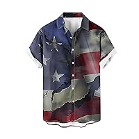 American Flag Hawaiian Shirts Men Distressed Print Button Down Short Sleeve Patriotic Beach Shirts Independence Day