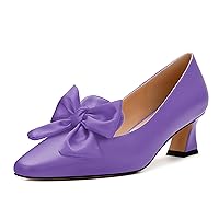 WAYDERNS Womens Solid Sexy Square Toe Party Matte Bow Slip On Kitten Low Heel Pumps Shoes 2 Inch