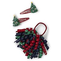 Toddler and Baby 3-Pack Snap Clips & Tie Hair Accessories,Christmas Tree,One Size