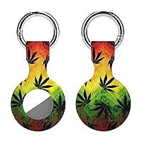 Weed Leaf on Geometric Background Soft Silicone Case for AirTag Holder Protective Cover with Keychain Key Ring Accessories