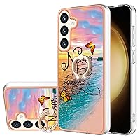 XYX Case Compatible with Samsung S24 Plus, Sparkling Marble TPU IMD Bumper Hybrid Protective Phone Cover with 360 Rotating Ring Kickstand for Galaxy S24 Plus, Dream Butterfly