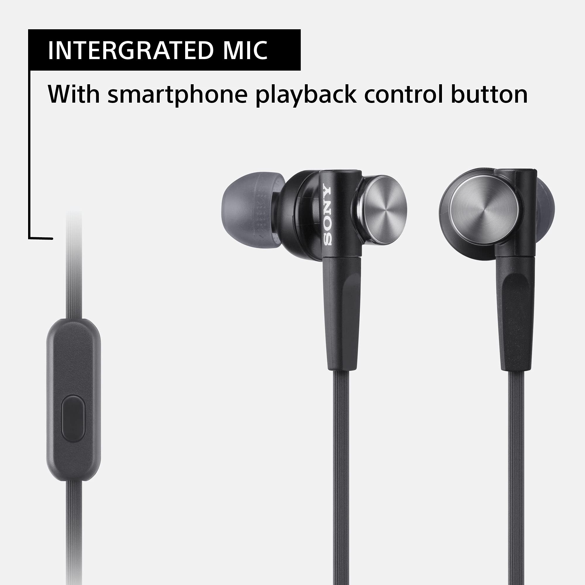 Sony MDRXB50AP Extra Bass Earbud Headphones/Headset with Mic for Phone Call, Black
