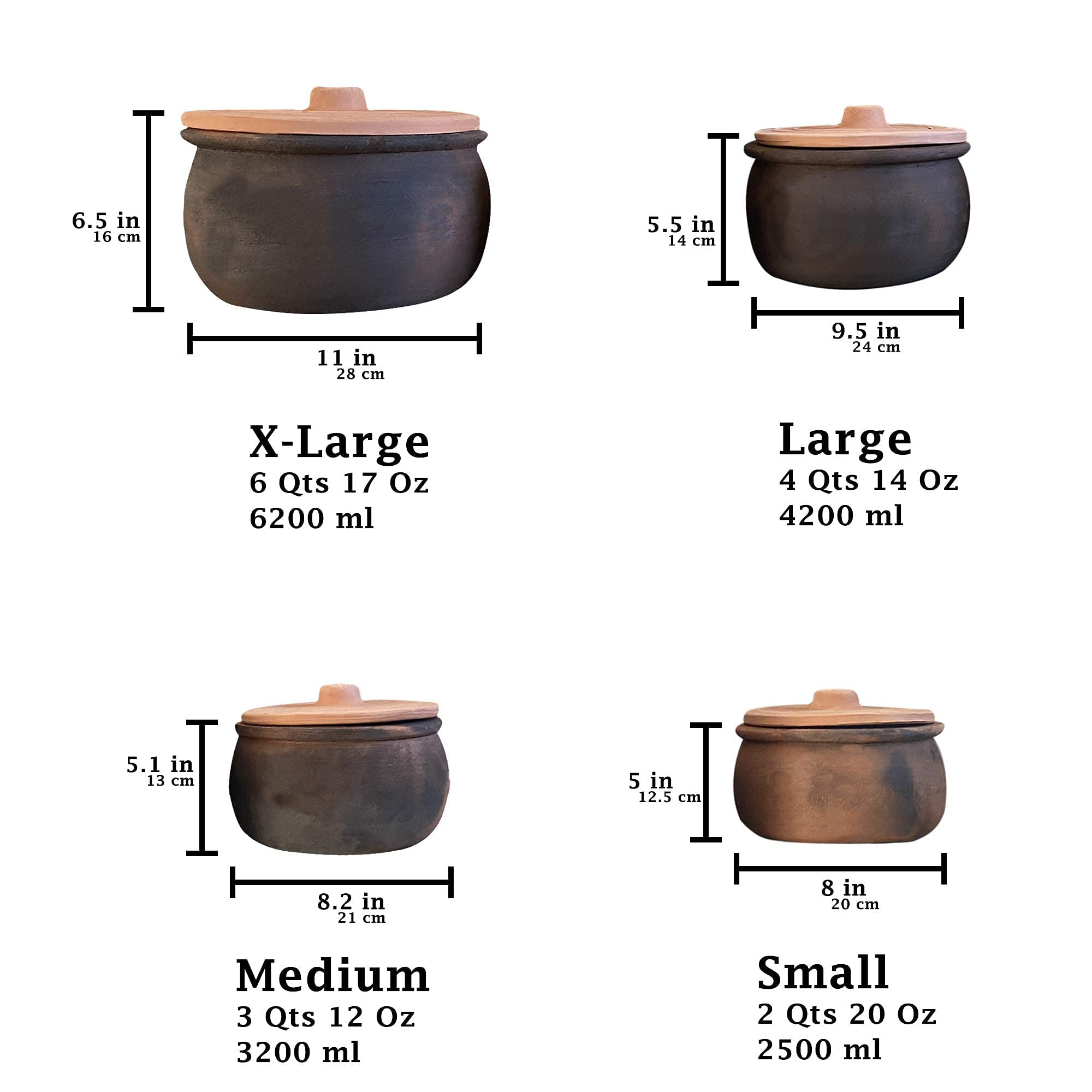 Clay Cooking Pots with Lids, Clay Pots for Cooking, UNGLAZED Earthenware Rice Pots, Twice Baked Traditional Casserole for Cooking on STOVE Top, Vintage Portuguese Terracotta Roaster (Extra Large)
