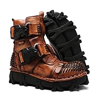 Men's Military Combat Boots, Buckle Strap Genuine Leather Motorcycle Ankle Boots,Punk Tactical Tooling Boots US11