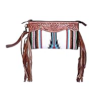 Western Hand-tooled Genuine Leather Wristlet Clutch with fringe