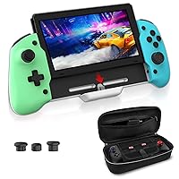 NexiGo Switch Accessories Essential Kit, Ergonomic Controller (Island Village) with 6-Axis Gyro and Dual Motor Vibration for Nintendo Switch, Game Storage Case with 10 Game Card Holders