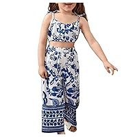 WDIRARA Girl's 2 Piece Outfits Floral Print Tie Shoulder Cami Top and Wide Leg Pants Set
