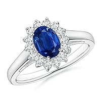 7x5MM Oval Cut 1.12Ctw Blue Sapphire & CZ Diamond Inspired By Princess Diana's Beautiful Halo Cluster Engagement Ring 925 Sterling Sliver