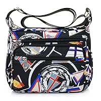 Womens Nylon Crossbody Bag With Flowers Shoulder Messenger Bags Wallet Multicolor (black 6)