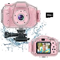 Agoigo Kids Waterproof Camera Toys for 3-12 Year Old Boys Girls Christmas Birthday Gifts Children's HD Video Digital Action Cameras Child Indoor Outdoor Toddler Camera, 2 Inch Screen (Pink)