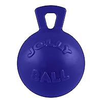 Jolly Pets Tug-n-Toss Heavy Duty Dog Toy Ball with Handle, 6 Inches/Medium, Blue