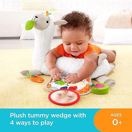 Fisher-Price Plush Baby Wedge Grow-With-Me Tummy Time Llama With 3 Take-Along Toys For Sensory Play
