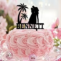 Beach Theme Mr & Mrs Cupcake Toppers Tropical Engagement Script Font Cupcake Topper for Graduation Birthday Pastries Decorations Custom Cute Custom Name Date Calligraphy Acrylic Black