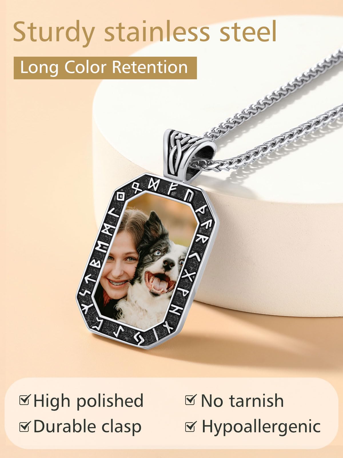 FindChic Custom Picture Necklaces for Men Women Skull/Viking Rune/Olive Leaves Stainless Steel/Gold Plated/Black Personalized Photo Pendant Memorial Gifts for Loss Loved Ones + Gift Box