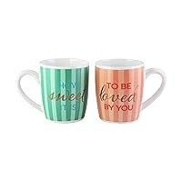 American Atelier Sweet/Loved Ceramic Mugs – Set of 2 for Coffee, Tea, Cocoa, Ice Cream or Even Soup-Hostess or Host Gift Idea for Any Special Occasion, Housewarming or Birthday, 15 Oz, Green/Red