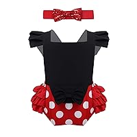 FEESHOW Baby Girls Polka Dot One Piece Cartoon Mouse Fancy Romper Costumes Ruffled Bloomers Bodysuit with Headband