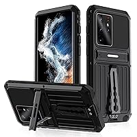 Case for Samsung Galaxy S21 FE 5G, Heavy Duty Shockproof 3-Layer Full Body Protection Aluminum Silicone Case with Kickstand & Belt-Clip