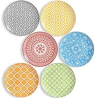 AHX Dinner Plates Ceramic Plate Set - 10 Inch Large Porcelain Round Plate Sets of 6 - Flat Colorful Pattern Dining Plates for Kitchen | Family - Dishwasher | Microwave | Oven Safe