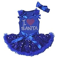 Petitebella Xmas Dress I Love Santa Royal Blue Top Sequin Baby Skirt Outfit Set 3-12m